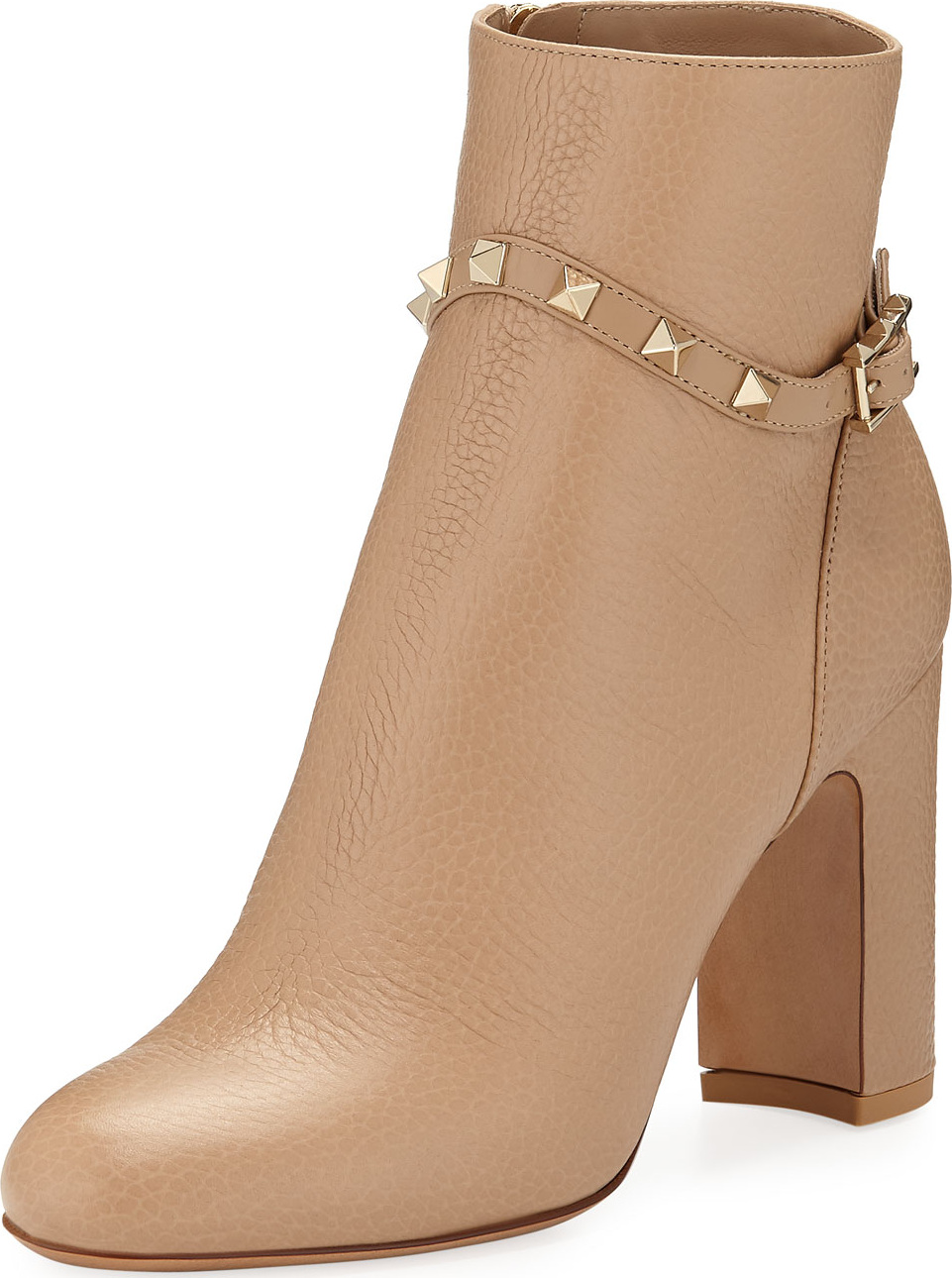 Valentino Rockstud Leather Zip Bock-Heel Booties