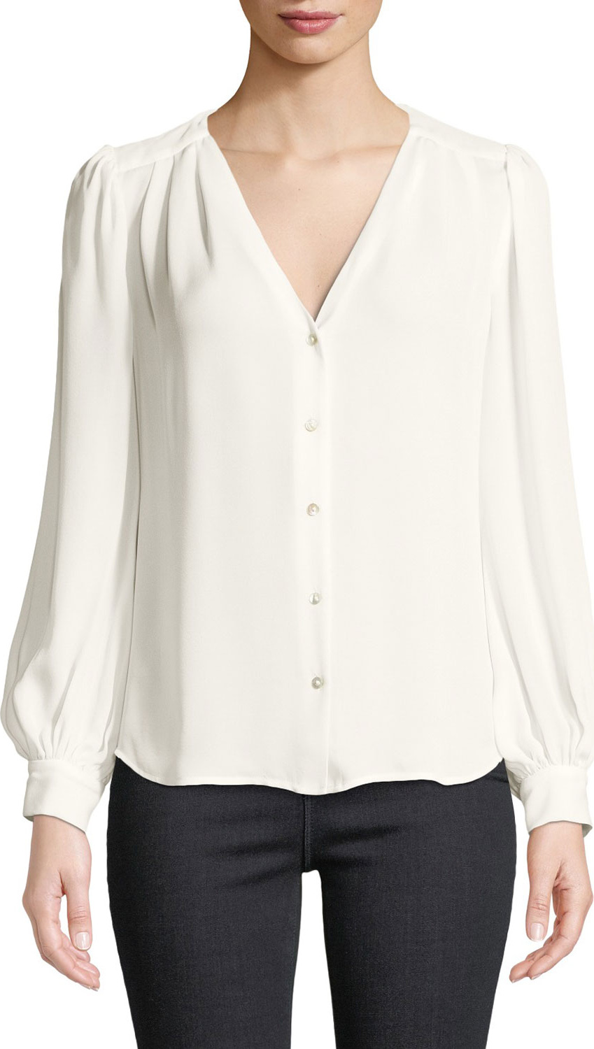 L'AGENCE Giana Pleated Button-Front Silk Blouse