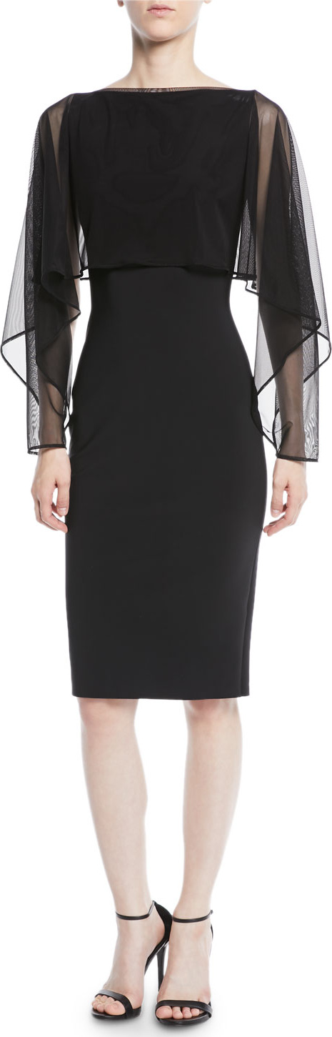 La Petite Robe di Chiara Boni Nomeda Illusion-Sleeve Cocktail Dress w/ Mesh Caplet