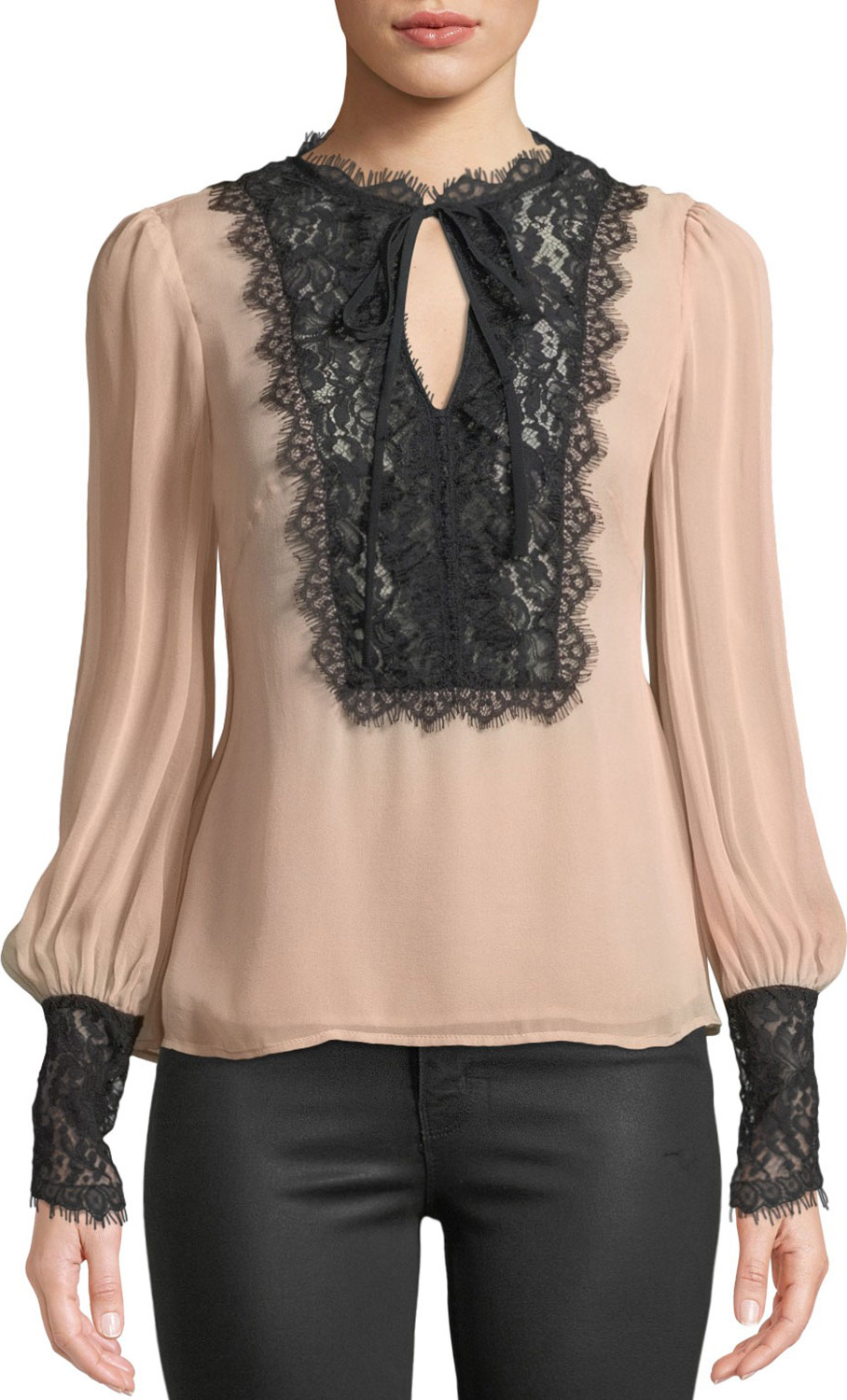 Nanette Lepore Wildwoman Silk Top w/ Lace Details