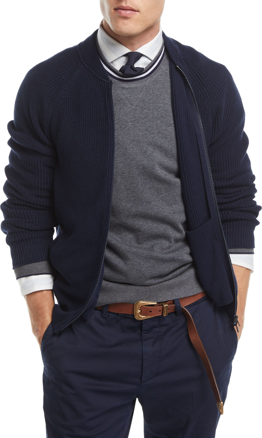 Brunello Cucinelli Ribbed Knit Full-Zip Cardigan