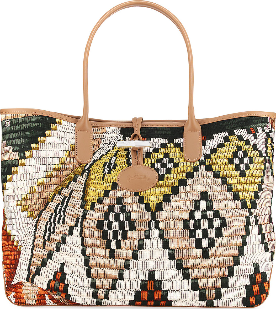 Longchamp Roseau Paniers Dart Shoulder Bag, Lime/Sienna