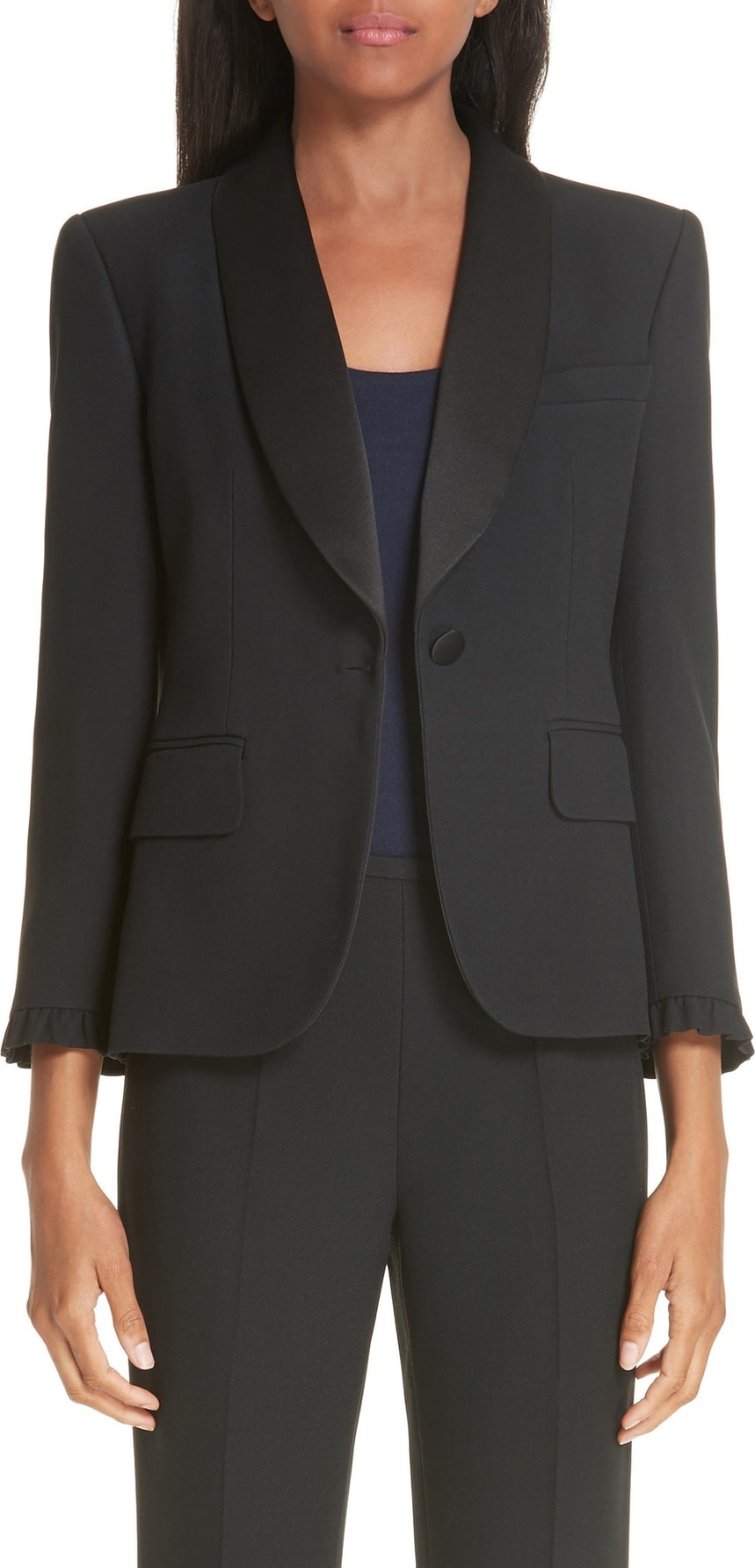 Michael Kors Ruffle Cuff Double Crepe Sable Tuxedo Jacket