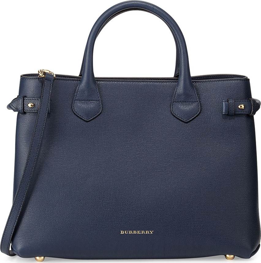 Burberry London England House Check Horseshoe Leather Satchel Bag, Ink Blue