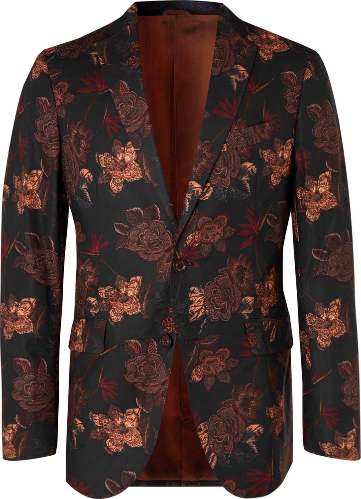 Etro Slim-Fit Floral-Print Cotton-Blend Blazer