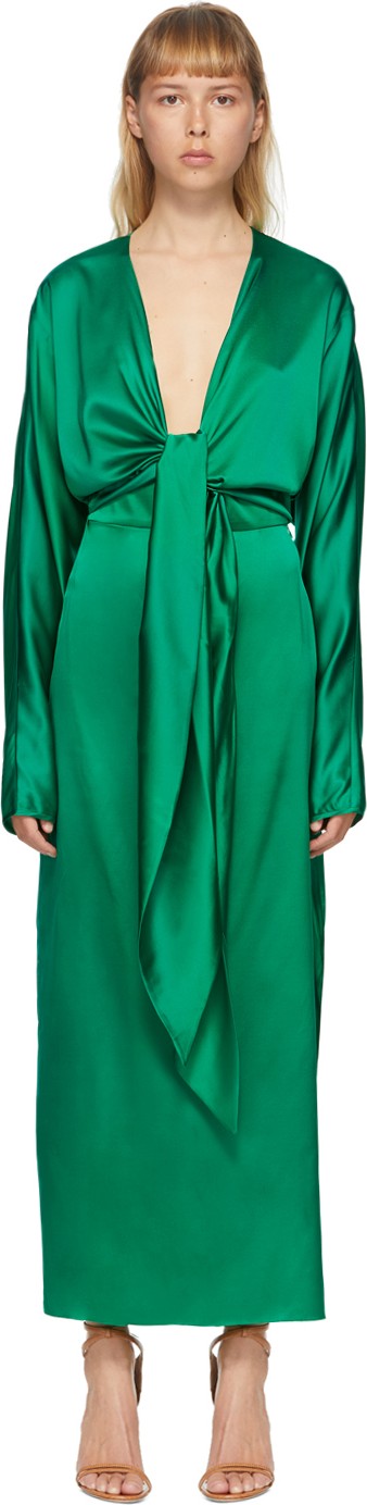 Matériel Tbilisi Green Silk Wrap-Around Gown