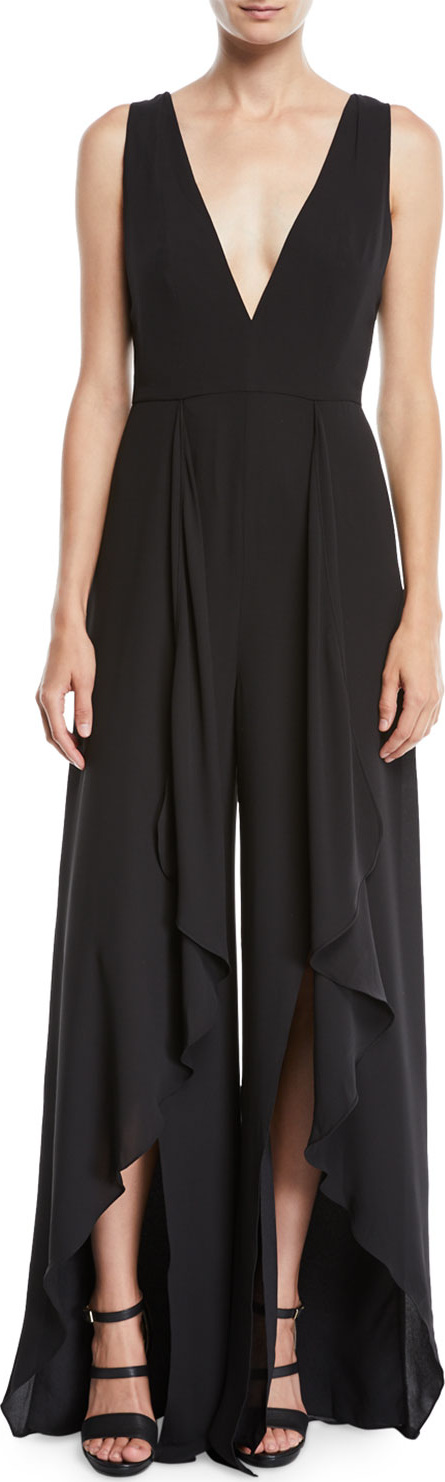 HALSTON HERITAGE Flowy Jumpsuit w/ Draped Front
