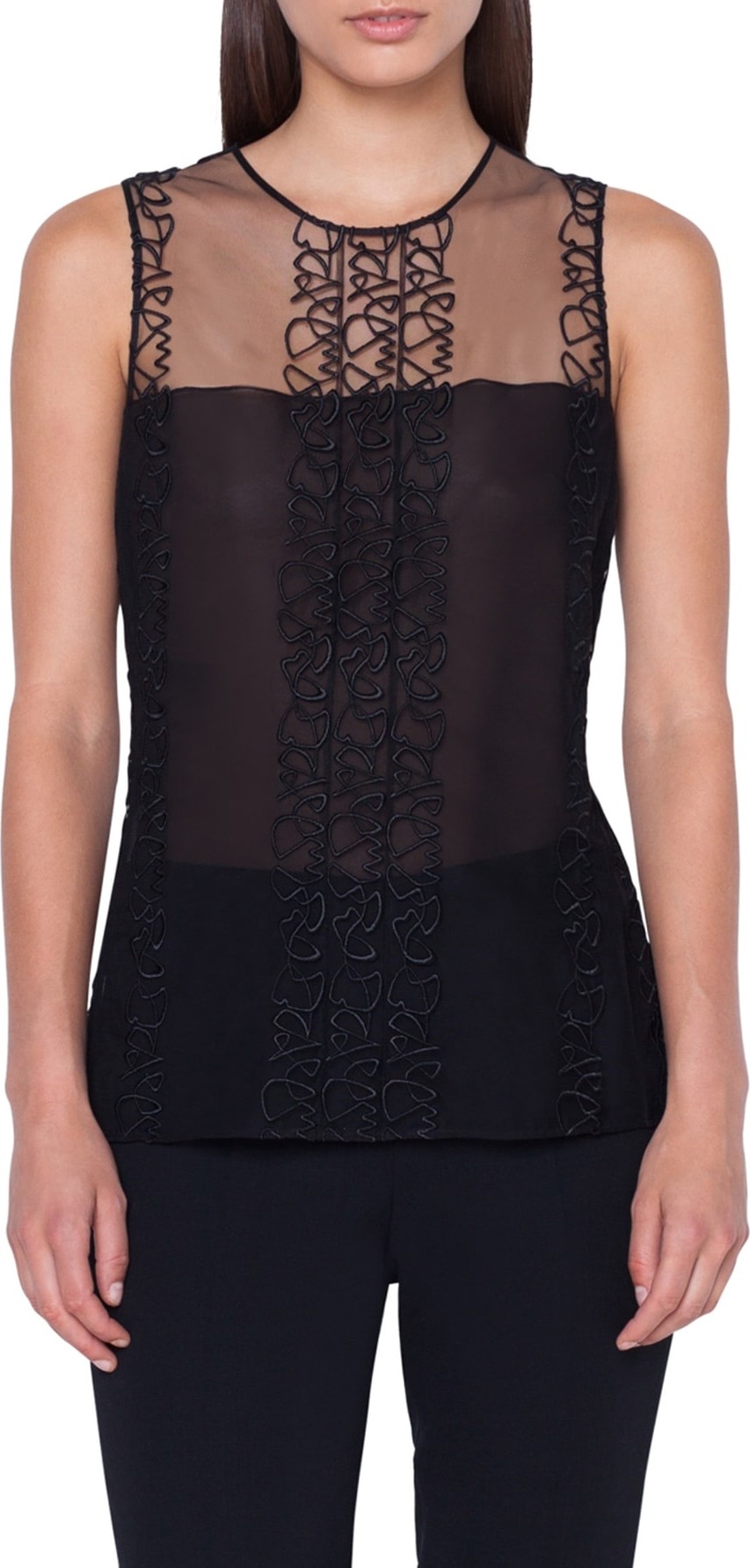 Akris Crazy Line Embroidered Tulle Shell