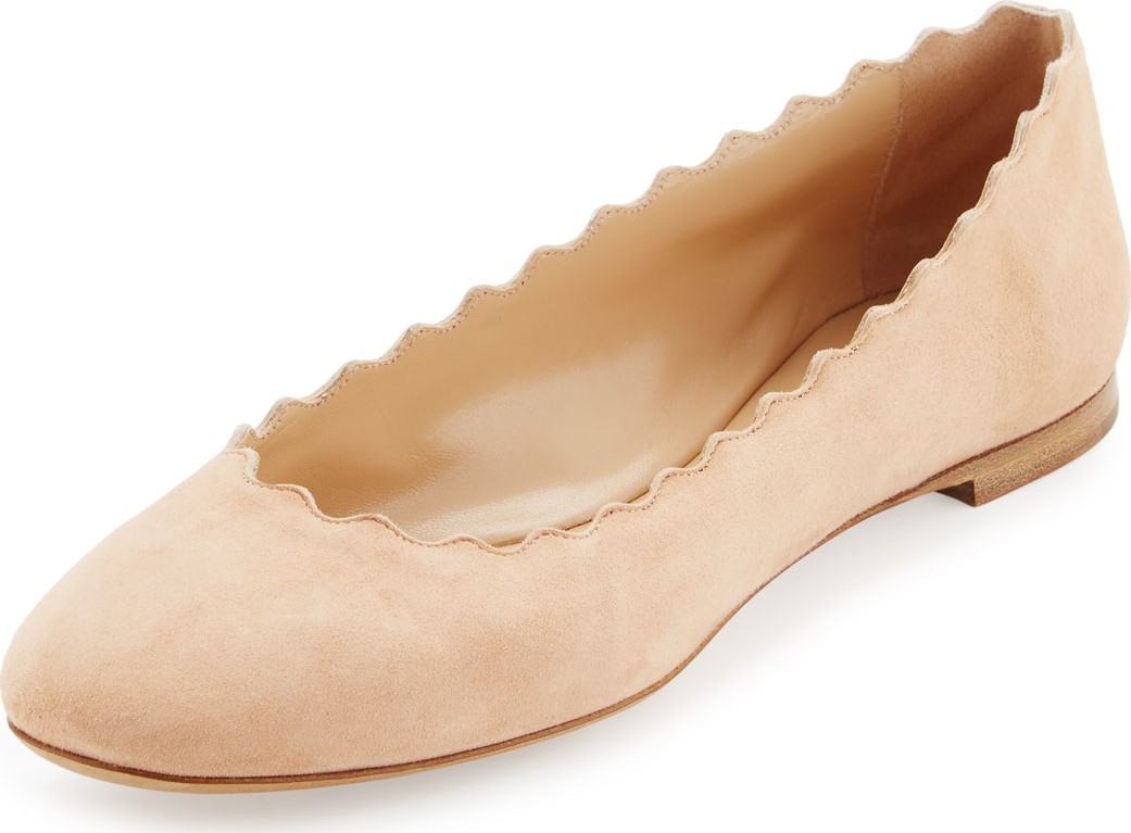 Chloe Lauren Scalloped Suede Ballet Flats