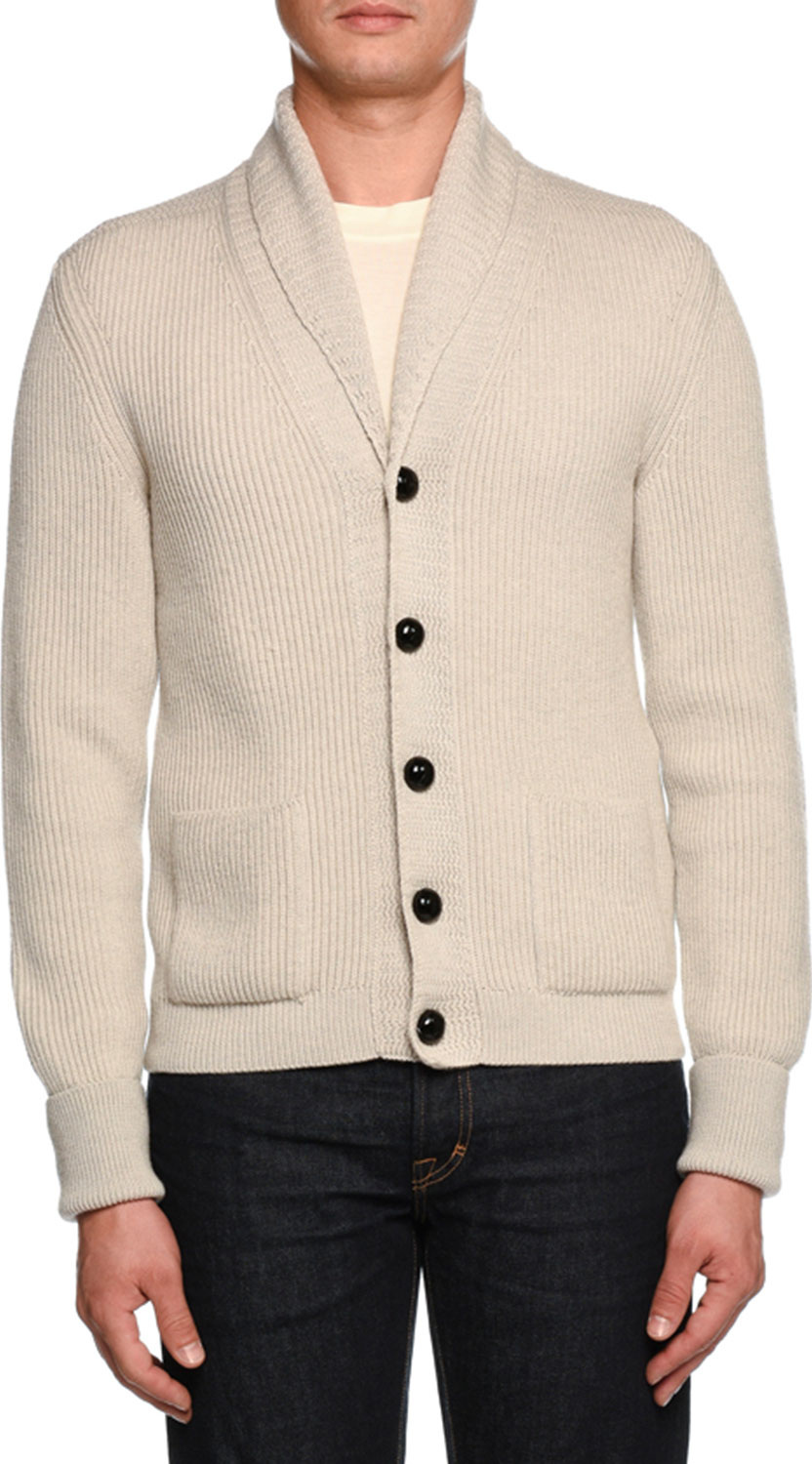 TOM FORD Iconic Shawl-Collar Cardigan, Light Gray
