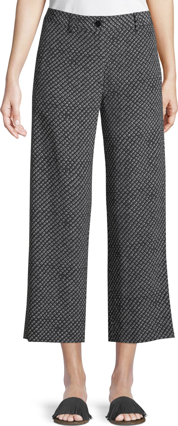 Theory Straight-Leg Fluid Silk Box-Tile Crepe de Chine Cropped Pants