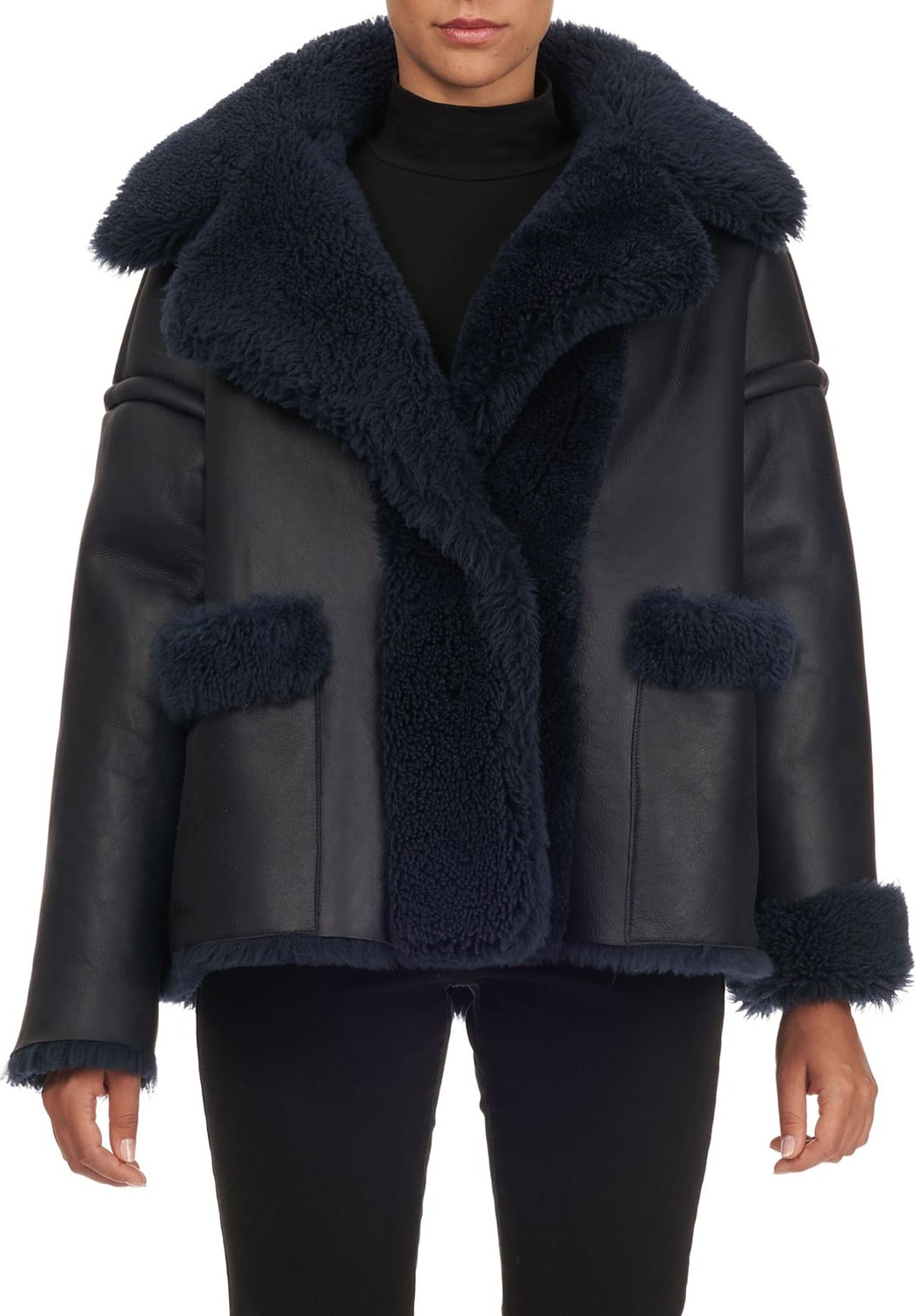 Oscar De La Renta Lamb-Shearling Trimmed Leather Jacket