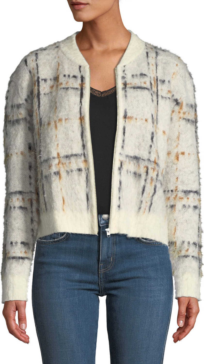 Current/Elliott The Bets Plaid Zip-Front Sweater