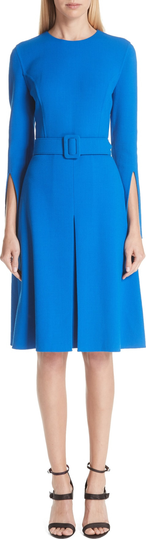 Oscar De La Renta Split Sleeve Stretch Wool Crepe Dress