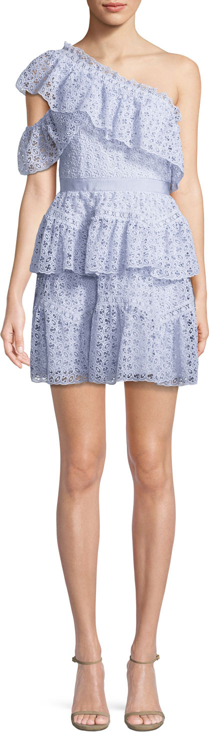 Self Portrait One-Shoulder Organza Ruffle Mini Dress