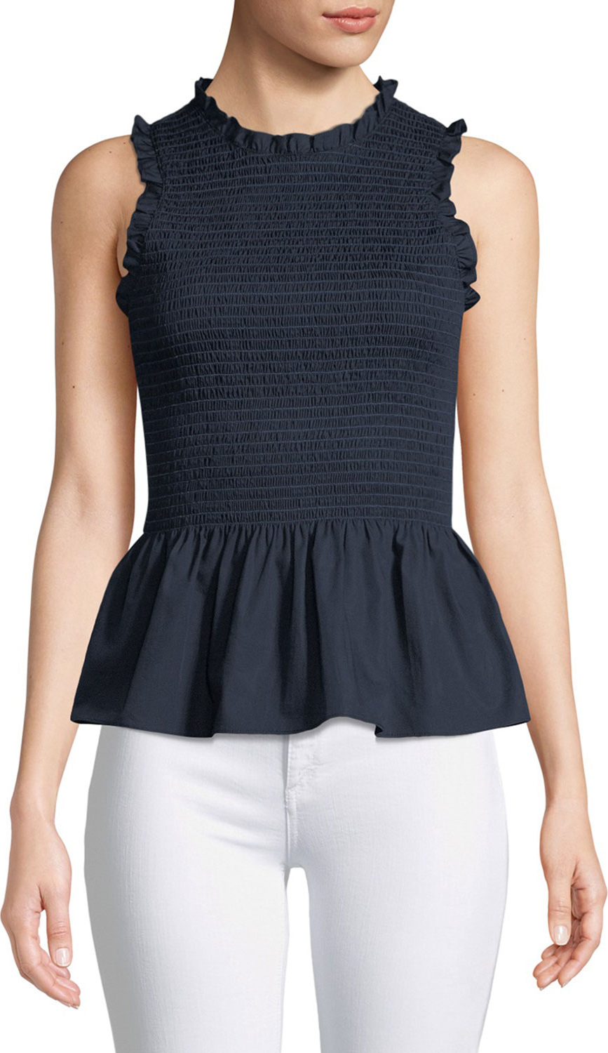 Amanda Uprichard Lorraine Smocked Sleeveless Ruffle Top