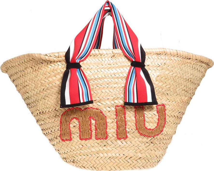Miu Miu Straw Ribbon-Handle Shopper Tote Bag