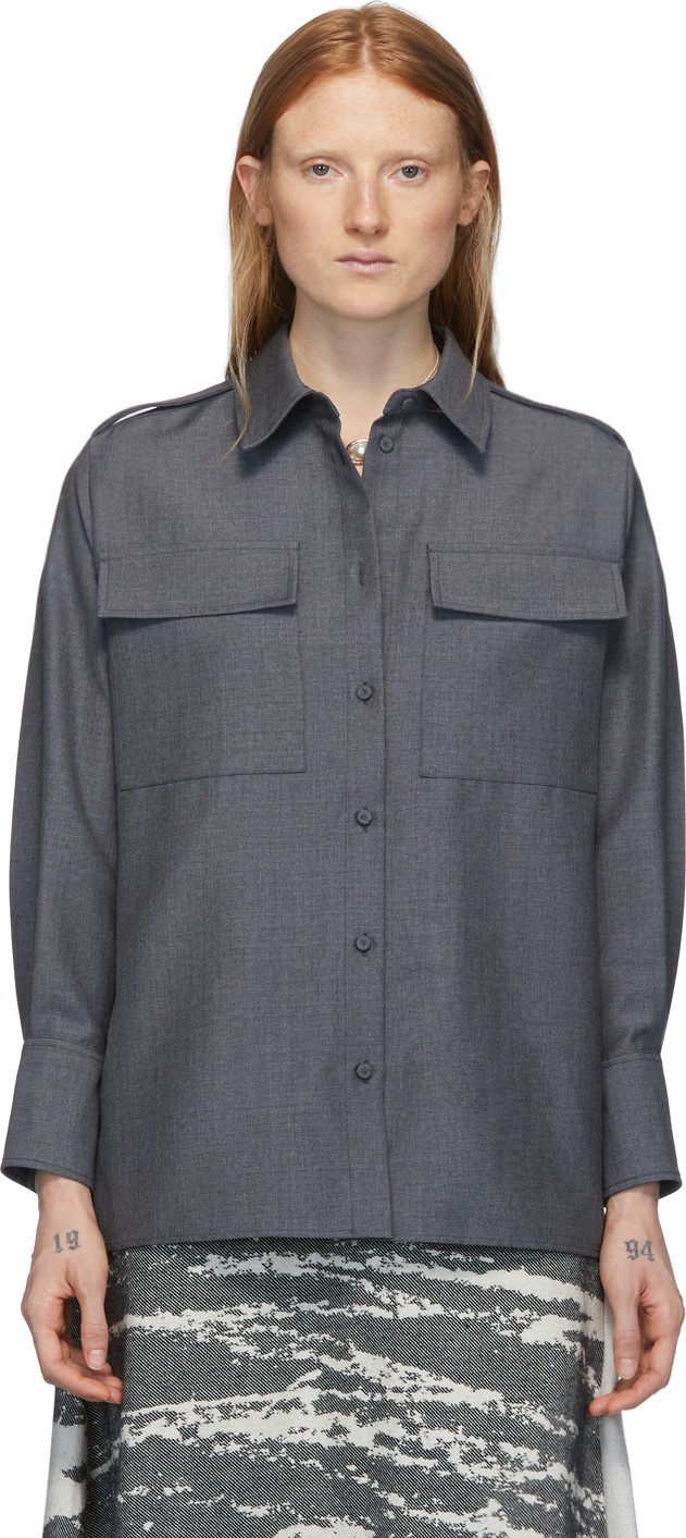 Ports 1961 Grey Mohair & Wool Long Sleeve Shirt