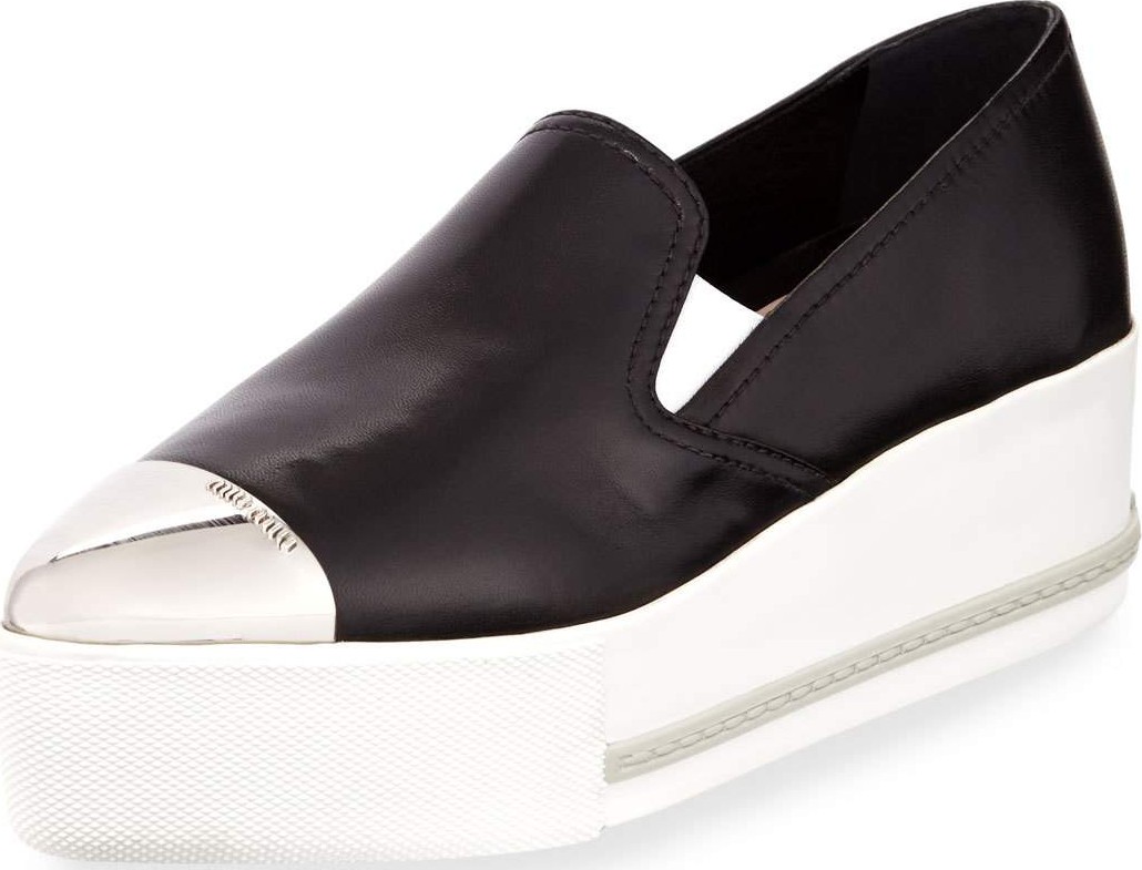 Miu Miu Platform Cap-Toe Leather Slip-On Sneakers
