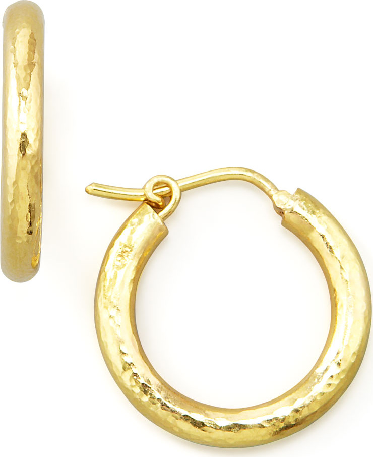 Elizabeth Locke Small Hammered Gold Hoop Earrings, 3/4"