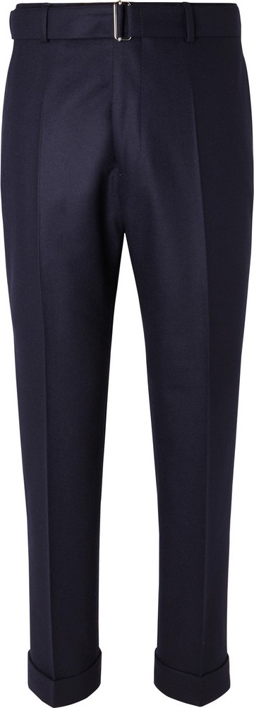 Officine Générale Navy Ollie Tapered Cropped Belted Wool-Flannel Trousers