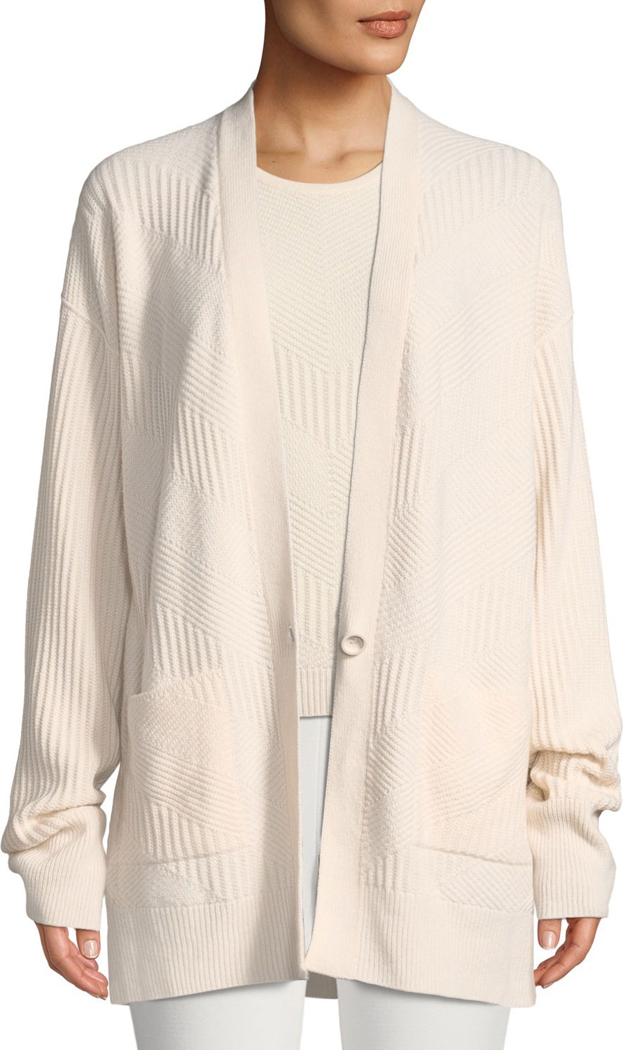 Loro Piana Chevron-Knit One-Button Oversized Cashmere Cardigan