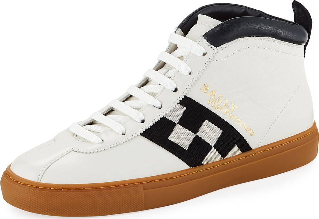 Bally Men's Vita Parcours Retro Lamb Leather High-Top Sneakers