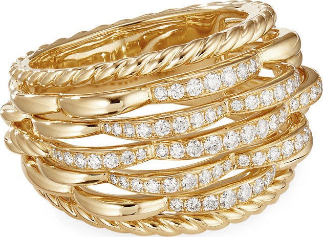 David Yurman Tides 18k Gold Woven Diamond Ring, Size 8