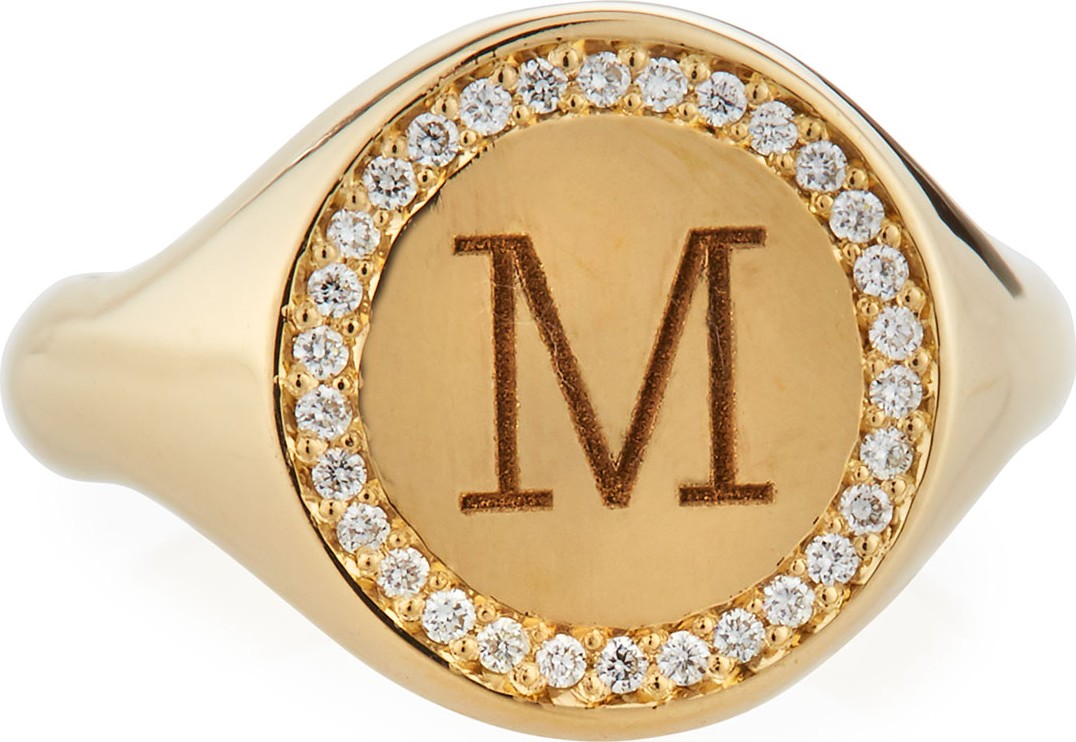 Zoe Chicco Personalized Initial 14k Gold  Diamond Halo Signet Ring