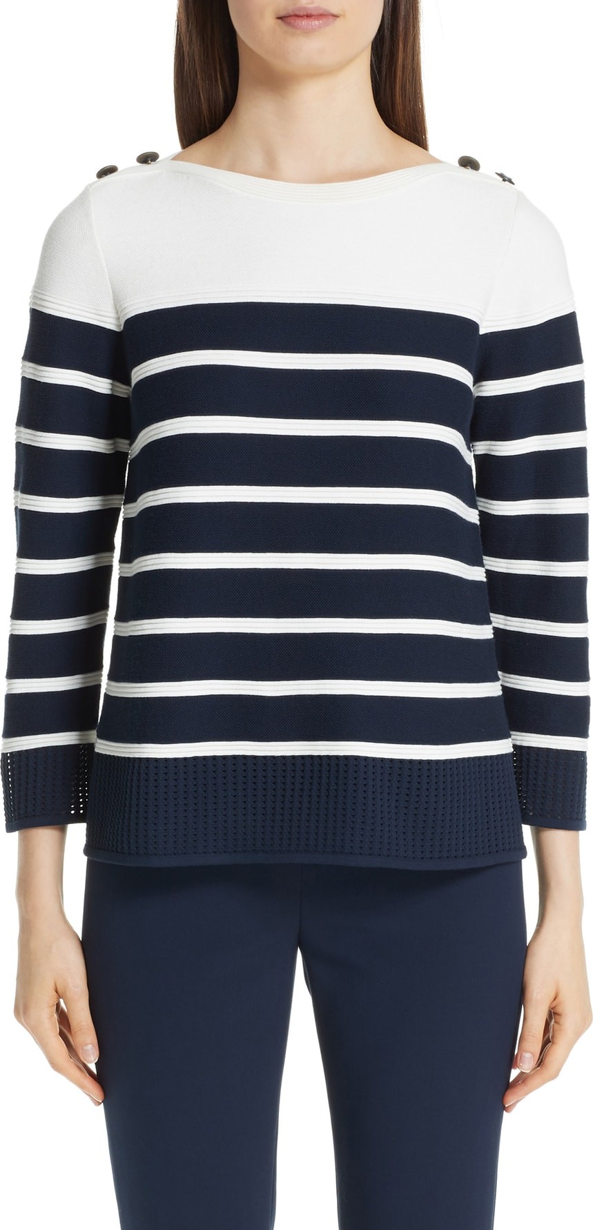 St. John Technical Bird's Eye Mesh Knit Sweater