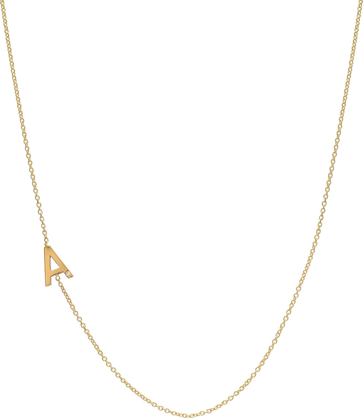 ZOE LEV Side Chic Personalized Asymmetric Initial Necklace with Tiny Diamond Detail in 14K Yellow Gold