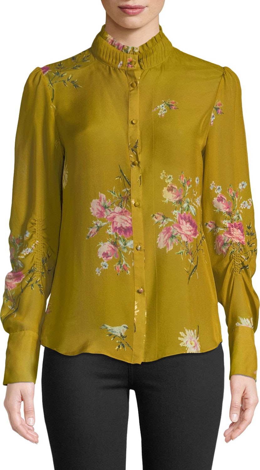 Joie Elzie Long-Sleeve Floral Silk Top
