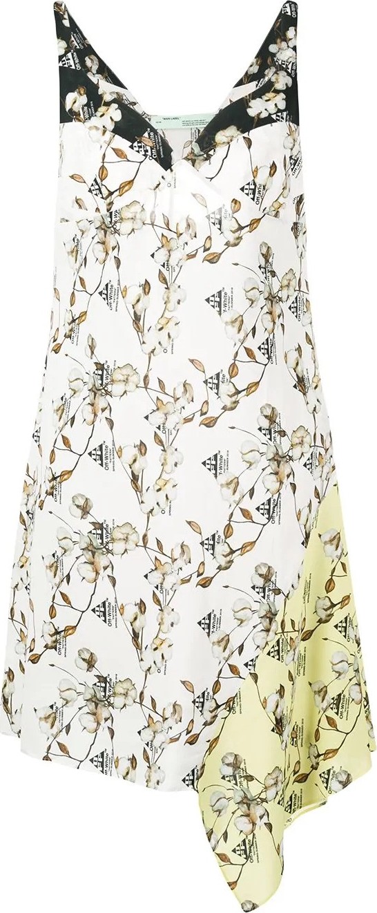 Off White asymmetric cotton flower print dress