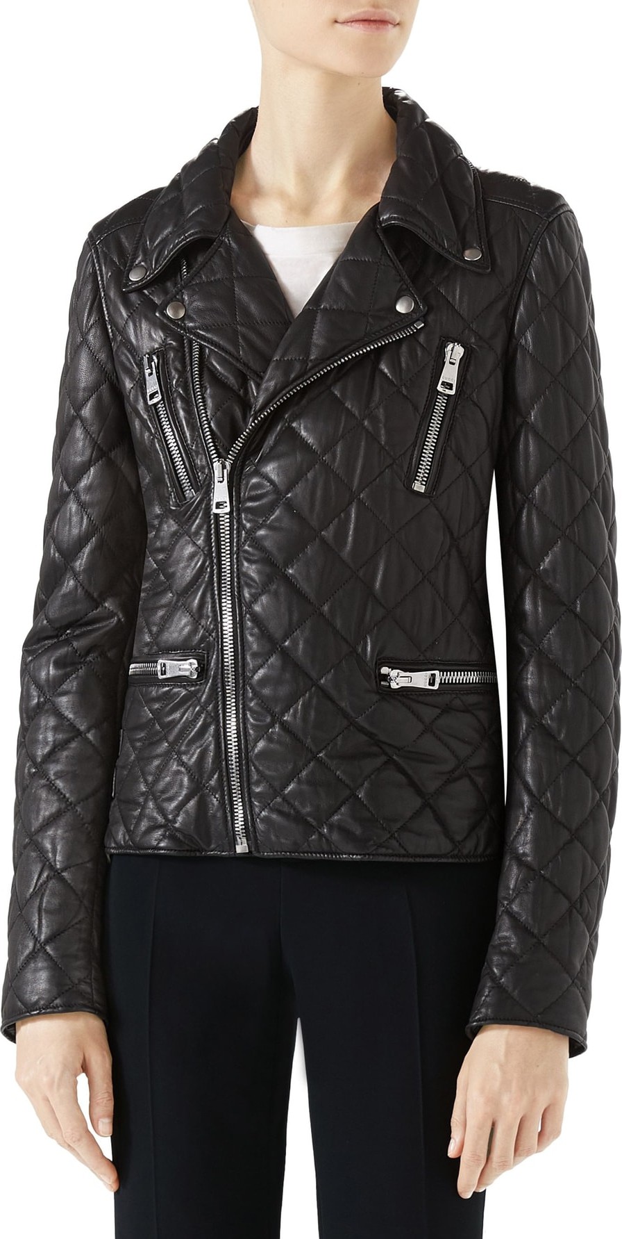 Gucci Logo Quilted Leather Biker Jacket