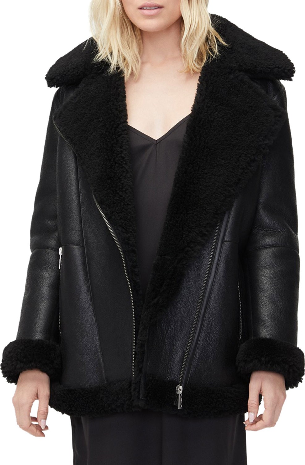 UGG Arrabela Lamb-Shearling Trim Moto Jacket