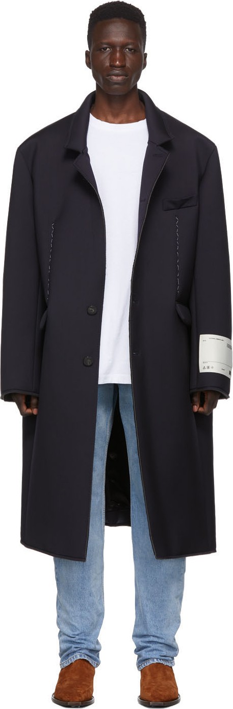 Off White Navy Wool Volume Coat