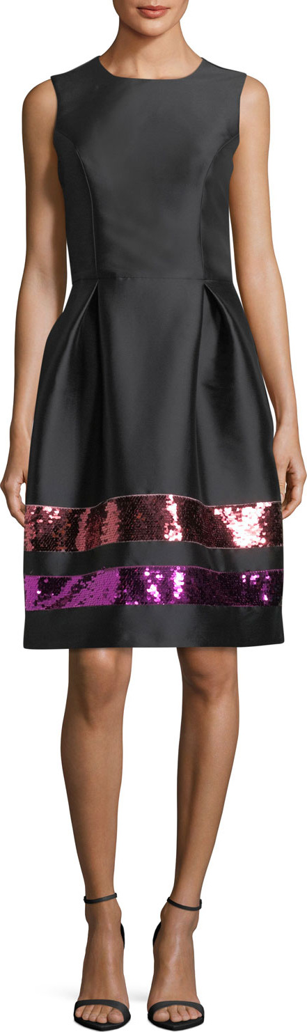 Sachin & Babi Sequin-Striped Taffeta Cocktail Dress