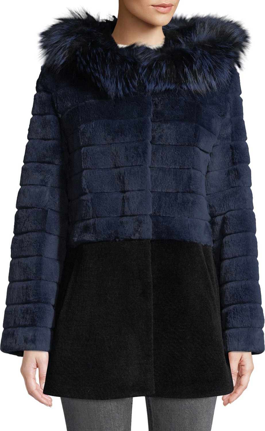 Belle Fare Sheepskin & Rabbit Fur Hooded Coat