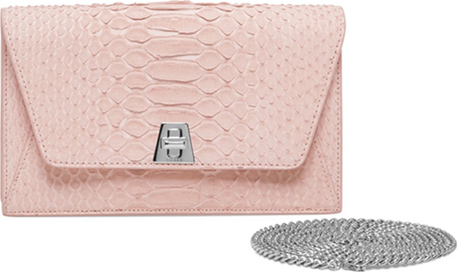 Akris Anouk Sueded Python Mini Clutch Bag, Light Pink