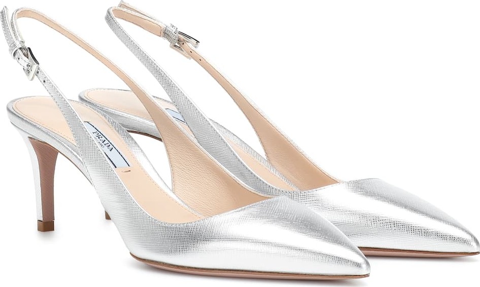 Prada Metallic leather slingback pumps