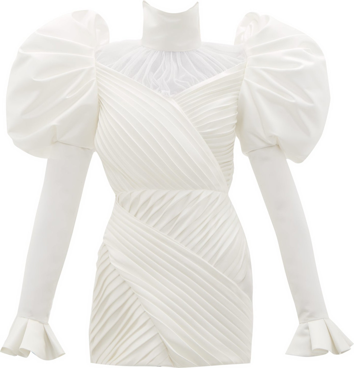 Richard Quinn Puff-shoulder pleated-satin mini dress