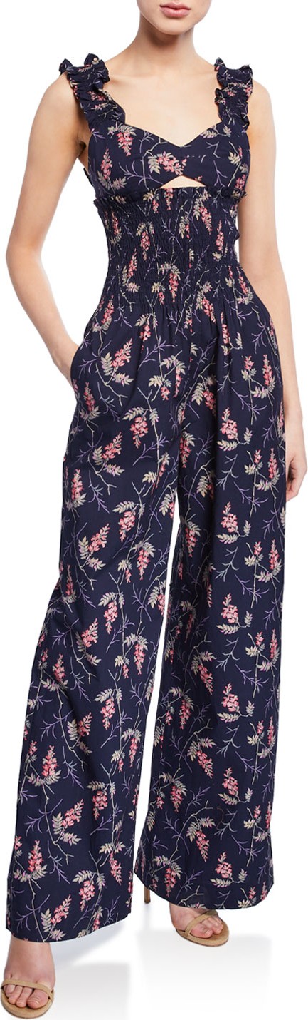 Rebecca Taylor Ivie Floral Sleeveless Jumpsuit