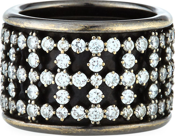 ZYDO 18k White Gold Diamond Band Ring w/ Black Rhodium, Size 6.25