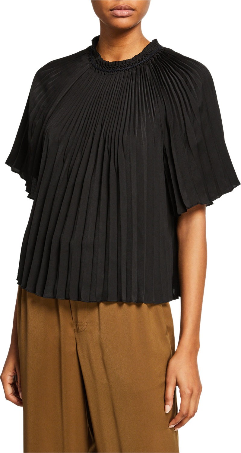 Vince Pleated Crewneck Short-Sleeve Top