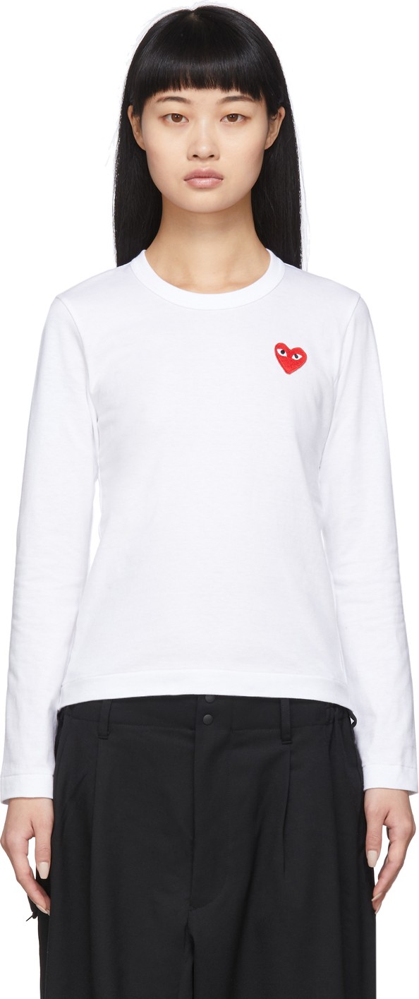 Comme Des Garcons PLAY White Heart Patch Long Sleeve T-Shirt