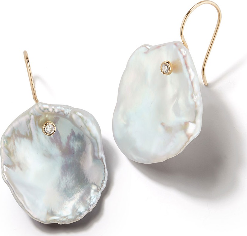 Mizuki 14k Freshwater Petal Pearl & Diamond Drop Earrings