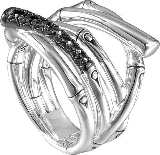 John Hardy Bamboo Wide Silver Lava Ring with Black Sapphire