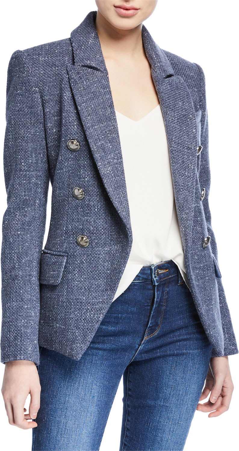 L'AGENCE Kenzie Double-Breasted Tweed Blazer