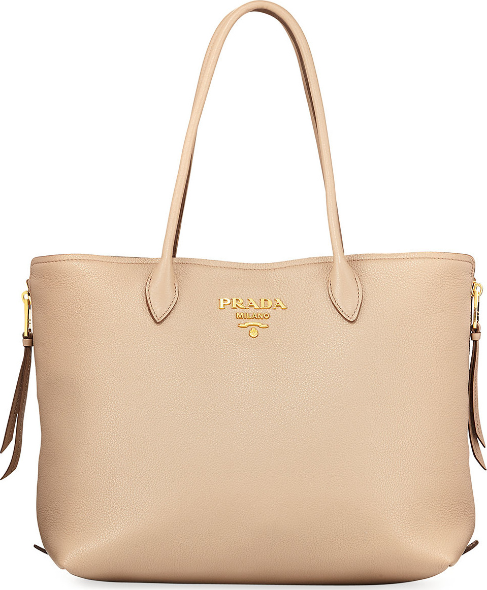 Prada Daino Double Handle Leather Tote Bag