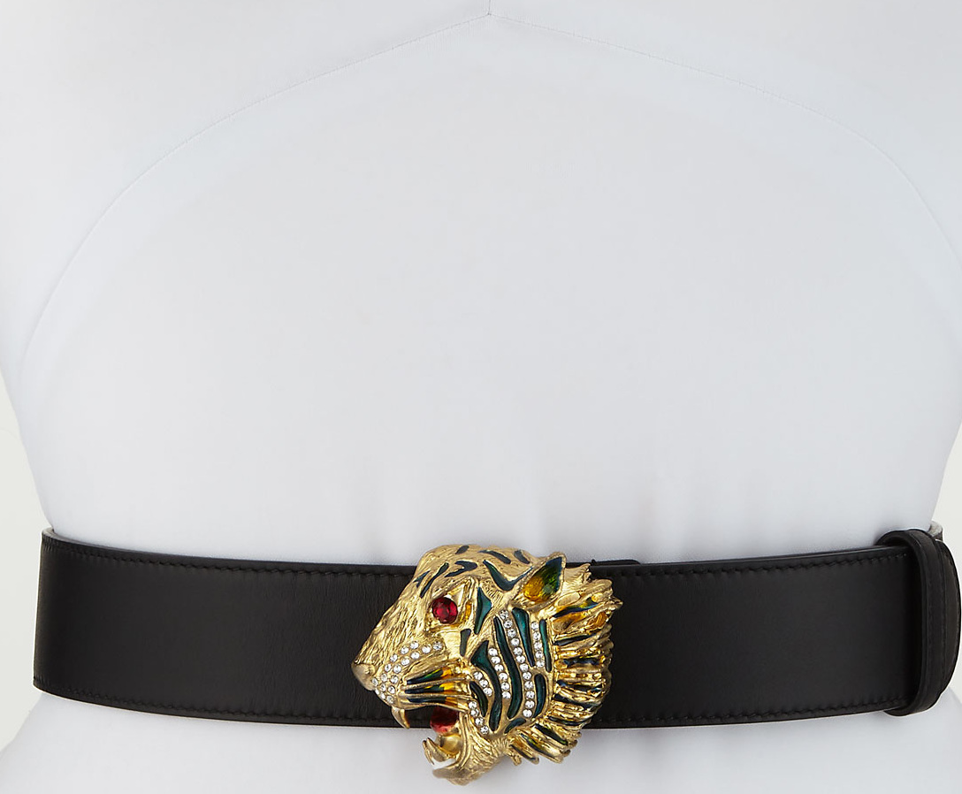 Gucci Tiger-Buckle Leather Belt